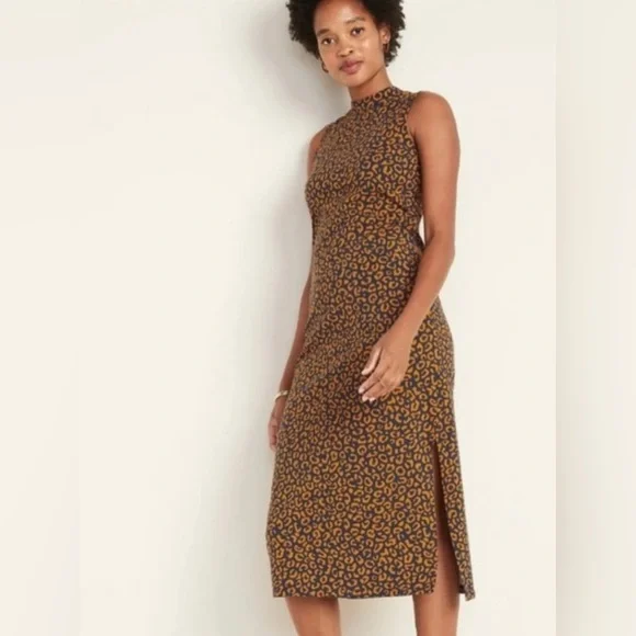 Old Navy Brown Leopard Print Midi Dress - Picture 1 of 4